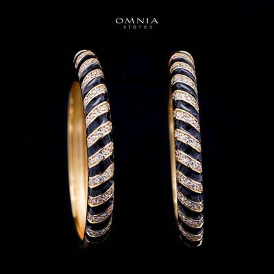 Omnia Rihab Golden Hoop Earrings in 925 Silver with High-Quality White Simulated Diamonds
