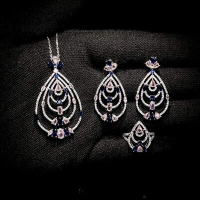 Omnia Mira Pink &amp; Blue Set Accessories in High Quality Zircon Stone