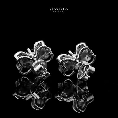 Omnia Barirah Silver Stud Earrings in 925 Silver with High-Quality White Simulated Diamonds