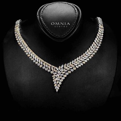 Omnia Abeera Golden Bridal Full Set in High Quality Zircon Stone Rhodium Plated