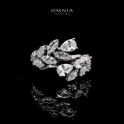 Omnia Yasira Leaf-Design White Luxury Bridal Full Set in High Quality Zircon Stone Rhodium Plated