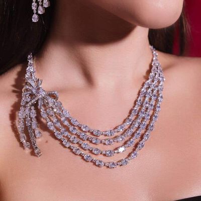 Omnia Mawada White Luxury Bridal Full Set in High Quality Zircon Stone Rhodium Plated (16cm only available in KSA)