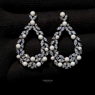 Omnia Ahli Earrings in High Quality Zircon Stone in Rhodium Plated