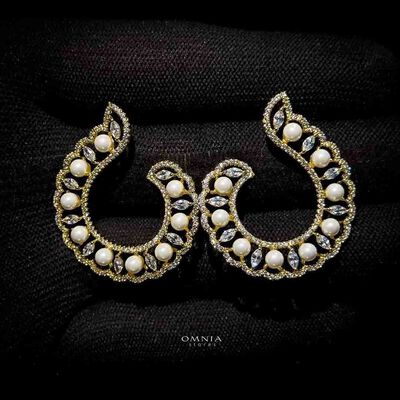 Omnia Alaa Golden Earrings High Quality Zircon Stone in Rhodium Plated