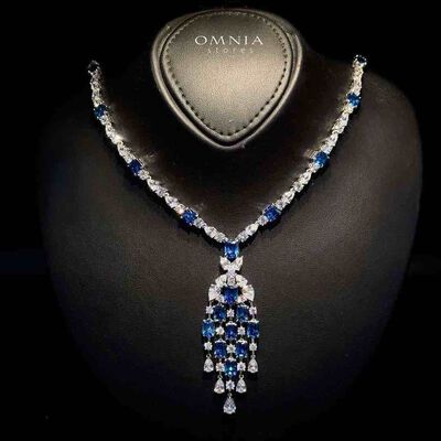 Omnia Israa Blue Necklace In 92.5 Silver High Quality Simulated diamonds
