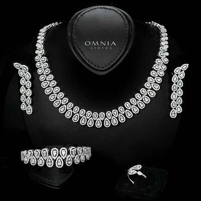 Omnia Kanzah Luxury Bridal White Full Set in High Quality Zircon Stone Rhodium Plated