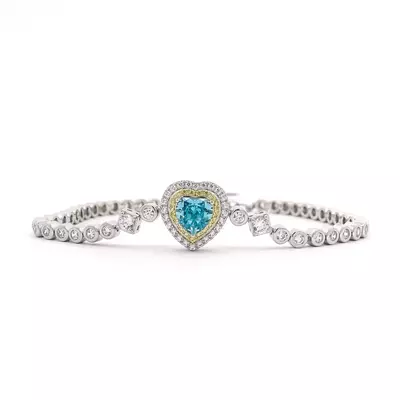 Omnia Almas Blue Heart Radiance Tennis Bracelet in 92.5 Silver with High Quality Simulated Diamonds