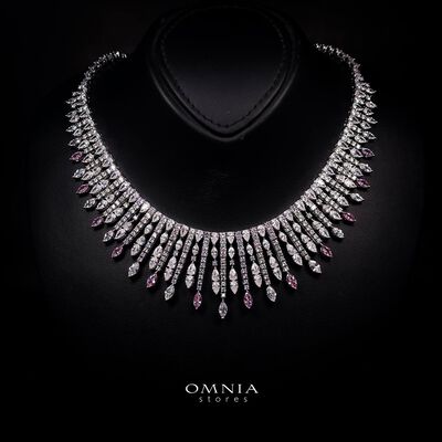 Omnia Lana Pink Bridal Full Set in High Quality Zircon Stone Rhodium Plated