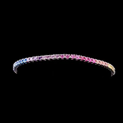 Omnia Tasneem Multi-Colored Tennis Bracelet 2.5mm in 92.5 Silver with High-Quality Simulated Diamonds