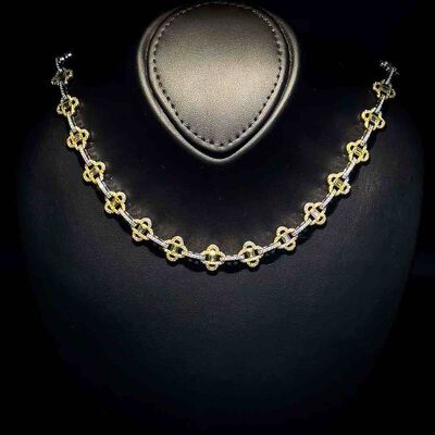 Omnia Amna Gold and White Necklace in 92.5 Silver High Quality Simulated diamonds