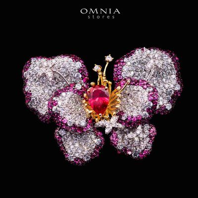 Omnia Thameena Multi Color Butterfly Silver brooch in 925 Silver High Quality Simulated Diamonds Stones