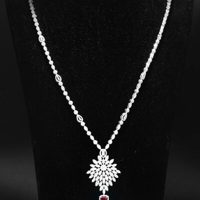 Omnia Duha Red Long Chain Full Set Accessories in High Quality Zircon Stone Rhodium Plated