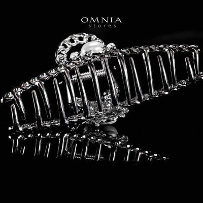 Omnia Nashwa Pearl Silver Hair Clip in High Quality Rhodium Plated