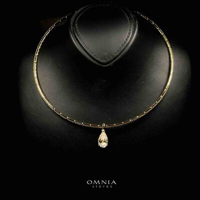 Omnia Anila Golden and White Pear Peandant Necklace In 925 Silver High Quality Certified Lab Crafted Stones