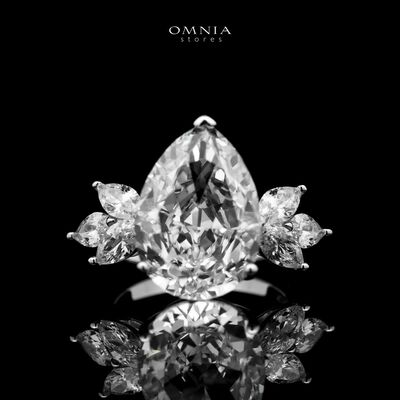 Omnia Rawiah Silver Ring in 925 Silver with High Quality White Simulated Diamonds Stones