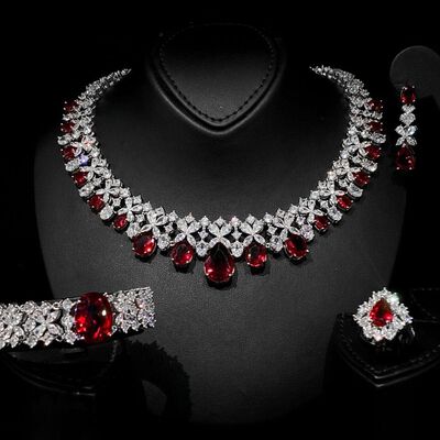 Omnia Suhana Red Bridal Full Set in High Quality Simulated Diamonds