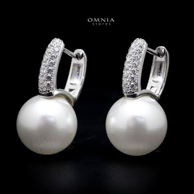 Omnia Nikki White Pearl Clip on Earrings In 92.5 Silver High Quality Simulated Diamonds