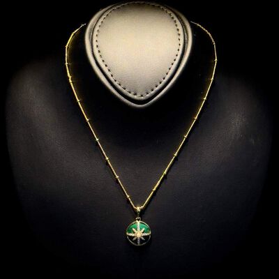 Omnia Afiya Necklace in Malachite Stone in High Quality Zircon Stone in Rhodium Plated