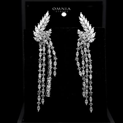 Omnia Aurora Winged Cascade Earrings in 925 Silver with Marquise and Baguette-Cut High-Quality Simulated Diamonds