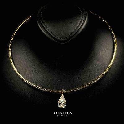 Omnia Anila Golden and White Pear Peandant Necklace In 925 Silver High Quality Certified Lab Crafted Stones