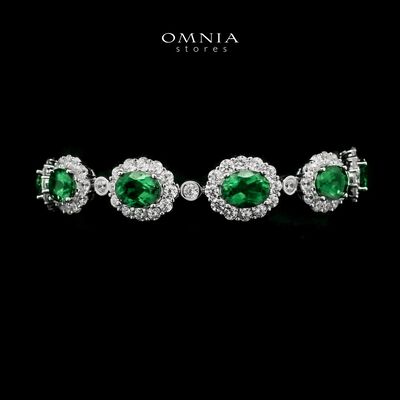 Omnia Mahasin Green Bracelet 925 Silver Certified in High Quality Lab-Grown Emerald Stone