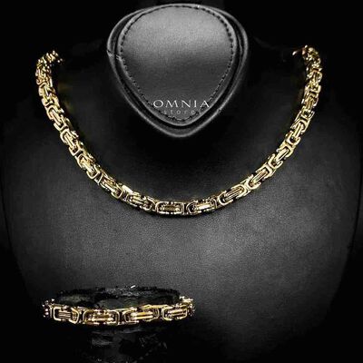 Omnia Badiyah Copper Plated Gold Color Necklace & Bracelet Set in High-Quality 6mm Stainless Steel