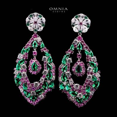 Omnia Evelien Silver Drop Earrings in 925 Silver with High-Quality Multi Color Simulated Diamonds