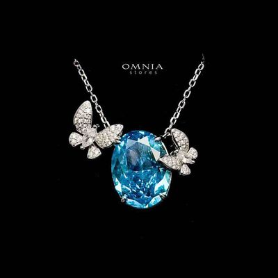 Omnia Maysun Baby Blue Necklace in 92.5 Silver with High Quality Simulated Diamonds