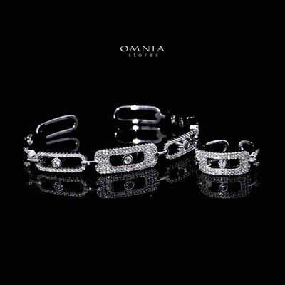 Omnia Amayah Luxury White Bracelet & RIng Set in High Quality Zircon Stone Rhodium Plated