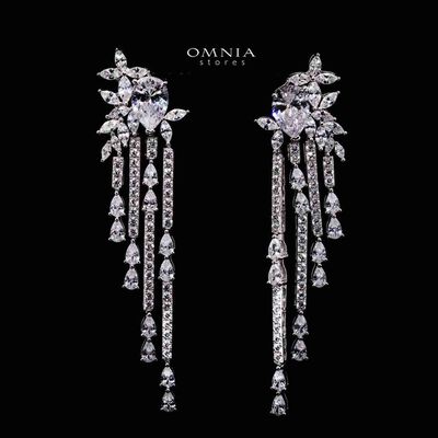Omnia Abir White Bridal Drop Earrings in 925 Silver with Pear and Marquise-Cut High-Quality Simulated Diamonds