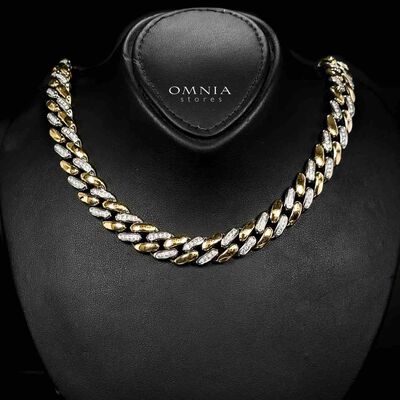 Omnia Khadra Copper Plated Gold Color Necklace,Bracelet and Silver Color Earrings Set in High-Quality 12mm Stainless Steel