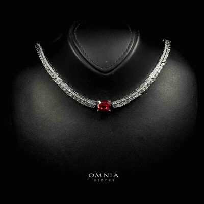 Omnia Haadia White And Red Necklace With High Quality Caertified Lab Crafted Stones In 925 Silver
