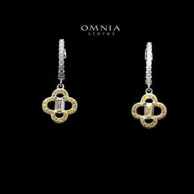 Omnia Amna Gold and White Earrings in 92.5 Silver High Quality Simulated diamonds