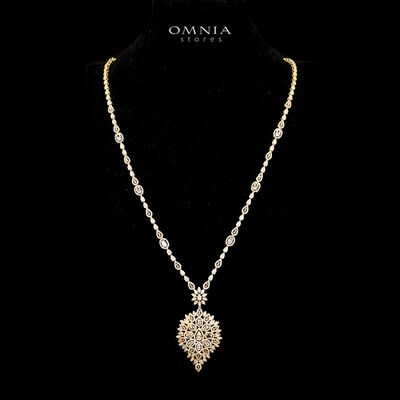 Omnia Hasmaa Golden Bridal Long chain Set In Rhodium Plated with High Quality Zircon Stone
