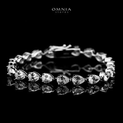 Omnia Naelah Silver Bracelet 925 Silver in High Quality White Simulated Diamonds Stones