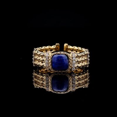 Omnia Fayroz Ring In High Quality Lapis lazuli Stone in Rhodium Plated
