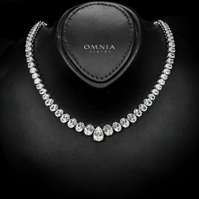 Omnia Durrah Necklace and Bracelet Set 925 Silver in High Quality White Simulated Diamonds Stones