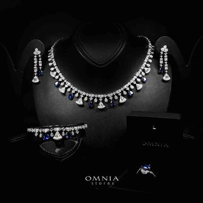 Omnia Marwa Blue Bridal Full Set in High Quality Zircon Stone Rhodium Plated