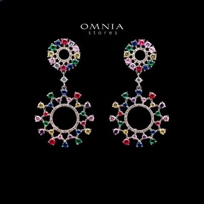Omnia Radiant Multi-Colored Hoop Earrings with High-Quality Simulated Diamonds in a Rhodium Plated Finish