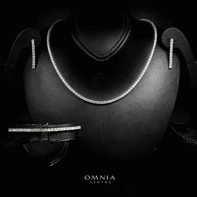 Omnia Raneeya White Tennis Necklace, Earrings and Bracelet Set in 925 Silver with High Quality Simulated Diamonds 2.5mm