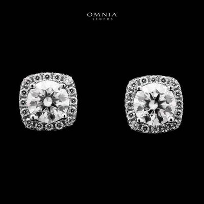 Omnia Dareema Silver Square Stud Earrings 925 Silver in GRA Certifited High Quality White Moissanite Stones