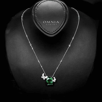 Omnia Maysun Necklace In 925 Silver High Quality Green Simulated Diamonds