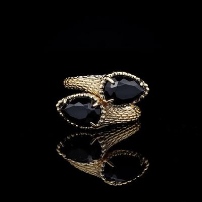 Omnia Ring in Black Agate Stone in High-Quality Gold Plated
