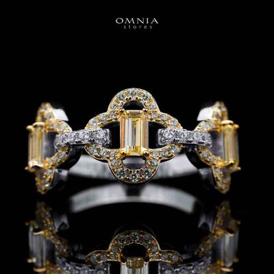 Omnia Amna Gold and White Ring in 92.5 Silver High Quality Simulated diamonds