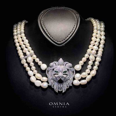 Omnia Fadia Fresh Real Water Pearl Necklace in High Quality Simulated diamonds