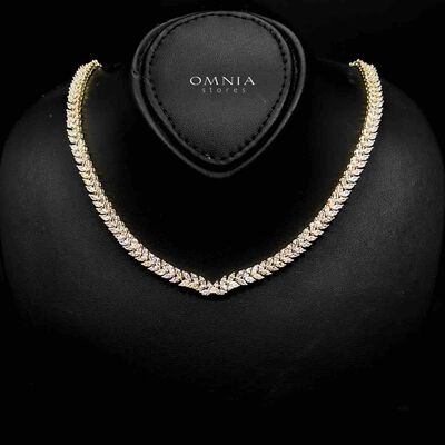 Omnia Aroosa Golden Bridal Full Set with High-Quality Simulated Diamonds Rhodium Plated