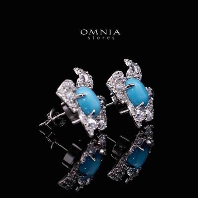 Omnia Rayan Turqoise Coral Flower Stud Earrings in 925 Silver In High Quality Simulated Diamonds