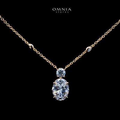 Omnia Eifa Gold Pendant Necklace With High Quality Certified Lab Crafted Stones In 925 Silver 51cm
