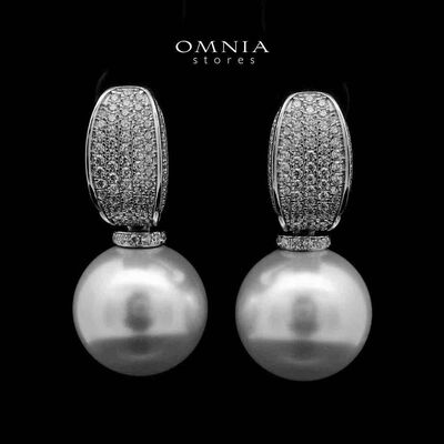 Warda Pearl Stud Earrings In 925 Silver High Quality Simulated Diamonds