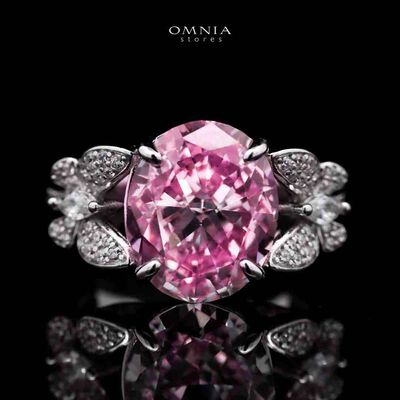 Omnia Maysun Pink Oval Ring in 92.5 Silver with High Quality Simulated Diamonds